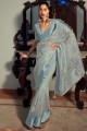 Weaving Sky Organza blue Saree with Blouse