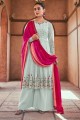 Georgette Embroidered Sky Palazzo Suit with Dupatta