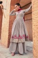 Georgette Embroidered Grey Palazzo Suit with Dupatta