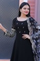 Black Georgette Embroidered Gown Dress with Dupatta