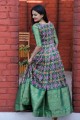 Green Gown Dress in Silk with Weaving