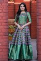 Green Gown Dress in Silk with Weaving