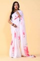 Silk Pink,white Saree in Digital print