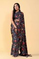 Digital print Silk Black Saree with Blouse