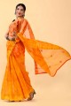Patch,thread,embroidered Cotton Mustard orange Saree with Blouse
