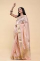Hand,thread Cotton Baby pink Saree with Blouse