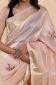 Hand,thread Cotton Baby pink Saree with Blouse