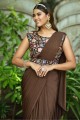 Chocolate  Embroidered Saree in Lycra