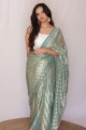 Sky blue Party Wear Saree in Net with Printed