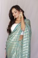 Sky blue Party Wear Saree in Net with Printed