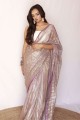 Magenta Net Party Wear Saree with Printed