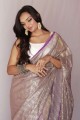 Magenta Net Party Wear Saree with Printed