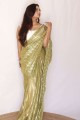 Green Party Wear Saree with Printed Net