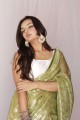 Green Party Wear Saree with Printed Net