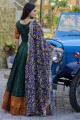Silk Gown Dress with Weaving in Green