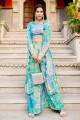 Sky  Palazzo Suit in Printed Silk