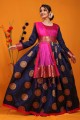 Multicolor Gown Dress in Silk with Weaving