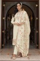 Georgette Embroidered Cream Salwar Kameez with Dupatta