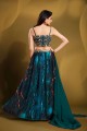 Organza Party Lehenga Choli in Teal with Sequins