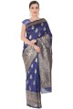 Saree in Weaving Navy blue Silk