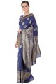 Saree in Weaving Navy blue Silk
