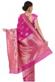 Hot pink Silk Saree with Weaving