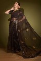 Printed Georgette Black Saree with Blouse