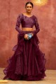 Embroidered Net Party Lehenga Choli in Wine