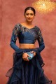 Party Lehenga Choli in Blue Net with Embroidered