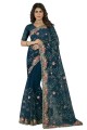Embroidered Net Wedding Saree in Morpeach  with Blouse