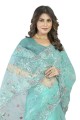 Dusty sky  Wedding Saree in Embroidered Net