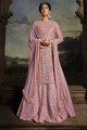 Net Pink Lehenga Suit in Embroidered