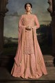 Peach Lehenga Suit in Embroidered Net