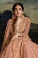 Peach Lehenga Suit in Embroidered Net