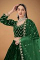 Embroidered Velvet Wedding Lehenga Choli in Green with Dupatta