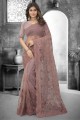 Net Wedding Saree with Embroidered in White