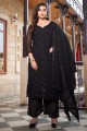 Embroidered Viscose Palazzo Suit in Black with Dupatta