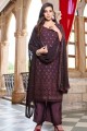 Brown Embroidered Palazzo Suit in Viscose