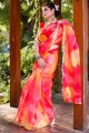 Organza Multicolor Saree in Sequins,lace border,digital print