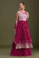 Pink Palazzo Suit in Georgette with Embroidered