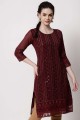 Brown Straight Kurti in Georgette with Sequins