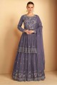 Embroidered Georgette Lehenga Suit in Purple with Dupatta