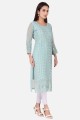 Georgette Embroidered Sea green Straight Kurti with Dupatta