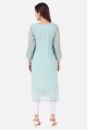 Georgette Embroidered Sea green Straight Kurti with Dupatta