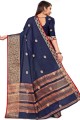 Weaving Linen Saree in Navy blue