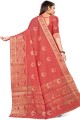 Coral pink Saree in Weaving Linen