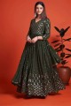 Mehndi Green Georgette Gown Dress with Embroidered