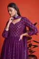Georgette Gown Dress in Purple with Embroidered