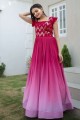 Pink Gown Dress in Batik with Embroidered