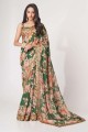 Organza Green Saree in Sequins,embroidered,digital print